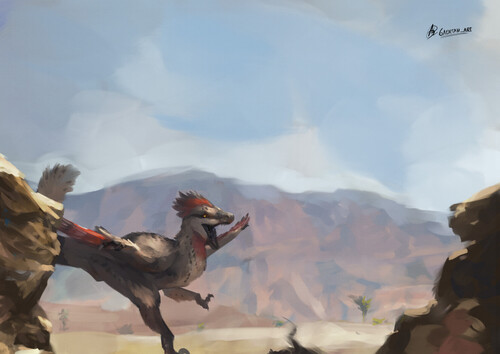 Ochre running around in the desert